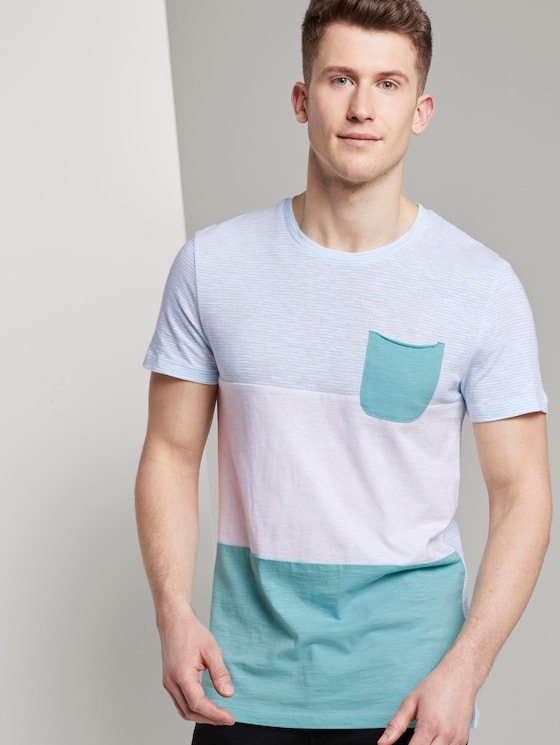 T-shirt in a colour block art design - Men - soft sky blue yarn dye stripe T-shirt in a colour block art design - Men - soft sky blue yarn dye stripe - 5 - TOM TAILOR Denim
