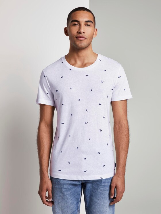 Gemustertes T-Shirt - Männer - white yd stripe mini print Gemustertes T-Shirt - Männer - white yd stripe mini print - 1 - TOM TAILOR Denim