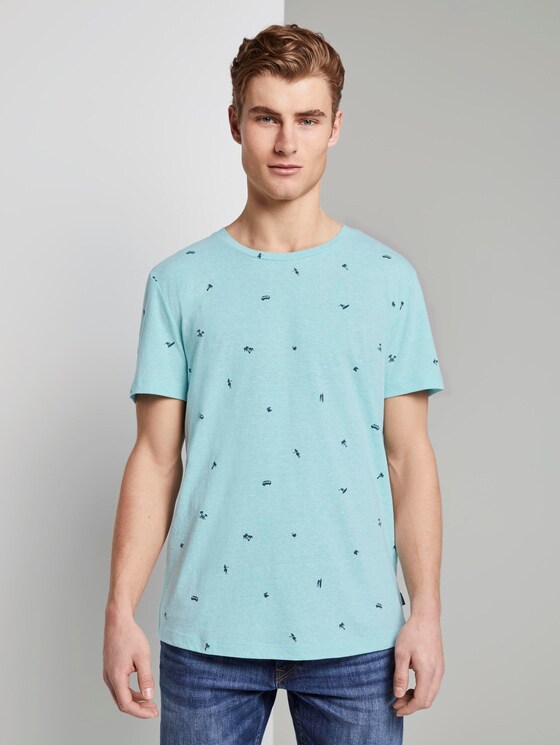 Gemustertes T-Shirt - Männer - soft blue small surfer print Gemustertes T-Shirt - Männer - soft blue small surfer print - 1 - TOM TAILOR Denim
