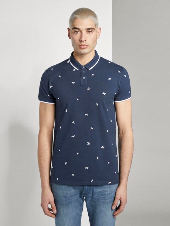 Patterned polo shirt - Men - navy white small surfer print Patterned polo shirt - Men - navy white small surfer print - 1 - TOM TAILOR Denim