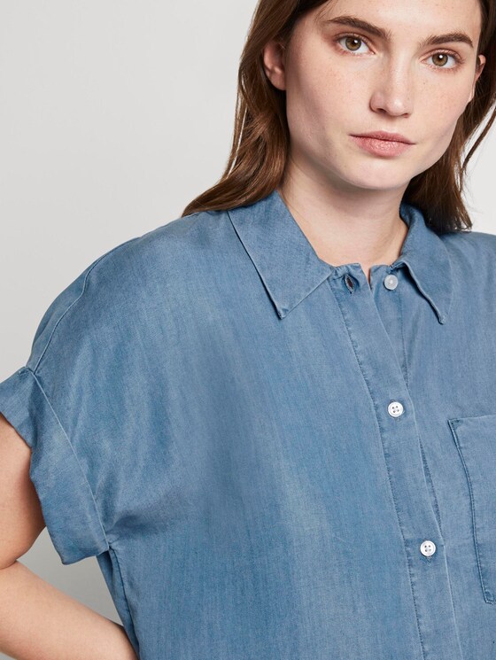 Oversized Kurzarm-Bluse im Denim-Look - Frauen - Blue Denim Oversized Kurzarm-Bluse im Denim-Look - Frauen - Blue Denim - 9 - Mine to five
