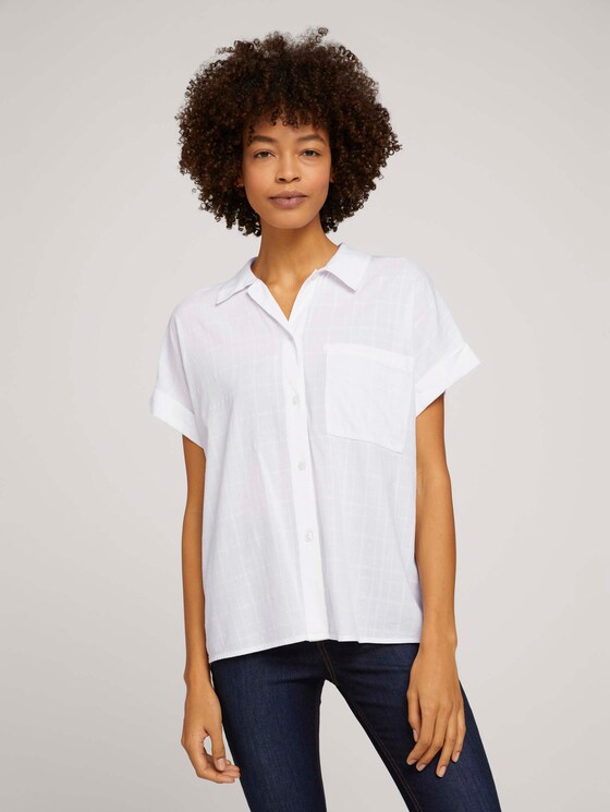 Strukturierte Kurzarm-Bluse im Oversized-Fit - Frauen - White Strukturierte Kurzarm-Bluse im Oversized-Fit - Frauen - White - 1 - Mine to five