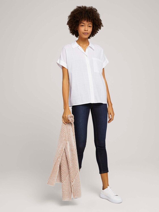 Strukturierte Kurzarm-Bluse im Oversized-Fit - Frauen - White Strukturierte Kurzarm-Bluse im Oversized-Fit - Frauen - White - 3 - Mine to five