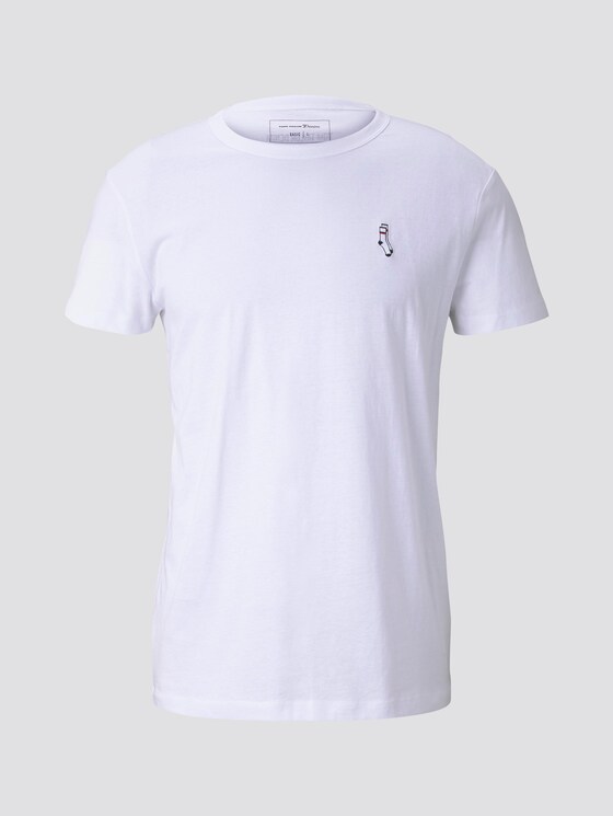 T-Shirt mit kleiner Sportsocken-Stickerei - Männer - White T-Shirt mit kleiner Sportsocken-Stickerei - Männer - White - 7 - TOM TAILOR Denim