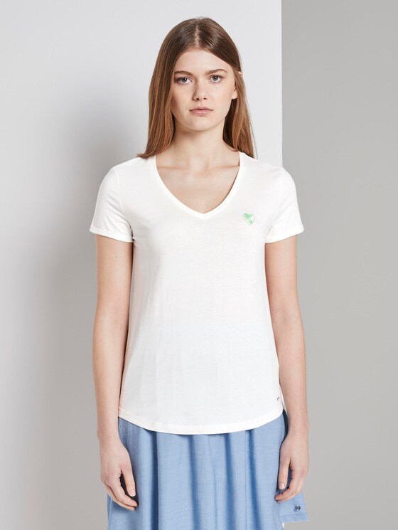 T-Shirt mit Bio-Baumwolle - Frauen - Gardenia White T-Shirt mit Bio-Baumwolle - Frauen - Gardenia White - 1 - TOM TAILOR Denim