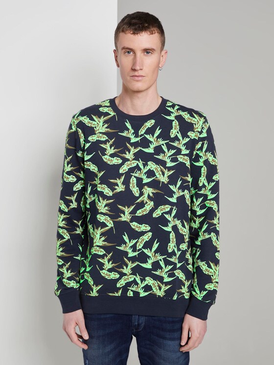 Sweatshirt mit tropischem Print - Männer - navy green leaf plant print Sweatshirt mit tropischem Print - Männer - navy green leaf plant print - 1 - TOM TAILOR Denim