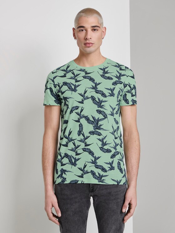 T-Shirt mit Alloverprint - Männer - mint navy leaf plant print T-Shirt mit Alloverprint - Männer - mint navy leaf plant print - 1 - TOM TAILOR Denim