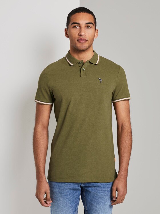 Poloshirt mit Stickerei in Melange-Optik - Männer - faded moss green melange Poloshirt mit Stickerei in Melange-Optik - Männer - faded moss green melange - 1 - TOM TAILOR Denim