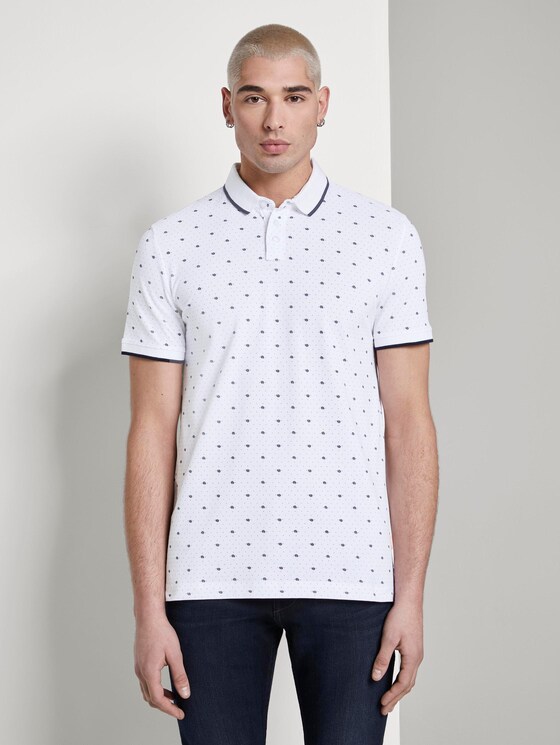Poloshirt mit Allover-Print - Männer - white mini palm leaf dot print Poloshirt mit Allover-Print - Männer - white mini palm leaf dot print - 1 - TOM TAILOR Denim
