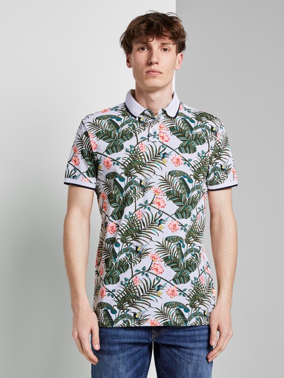 Poloshirt mit Allover-Print - Männer - white colorful botanical print Poloshirt mit Allover-Print - Männer - white colorful botanical print - 1 - TOM TAILOR Denim