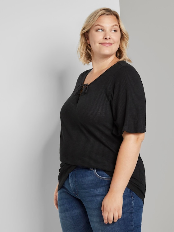T-Shirt mit Schnürung am Ausschnitt - Frauen - Deep Black T-Shirt mit Schnürung am Ausschnitt - Frauen - Deep Black - 5 - My True Me