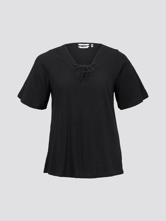 T-Shirt mit Schnürung am Ausschnitt - Frauen - Deep Black T-Shirt mit Schnürung am Ausschnitt - Frauen - Deep Black - 7 - My True Me