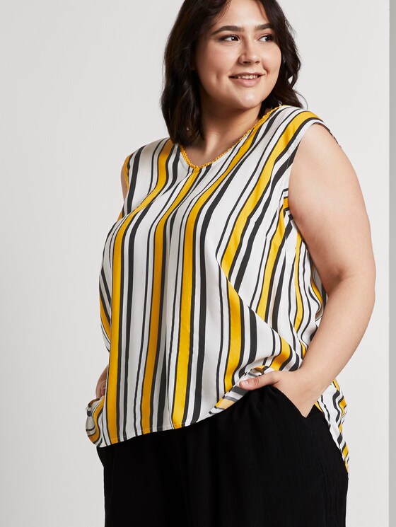 Ärmellose Bluse mit Häkel-Details am Ausschnitt - Frauen - black yellow stripe Ärmellose Bluse mit Häkel-Details am Ausschnitt - Frauen - black yellow stripe - 5 - My True Me
