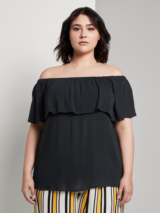 Gestreifte Carmen-Bluse - Frauen - Deep Black Gestreifte Carmen-Bluse - Frauen - Deep Black - 1 - My True Me