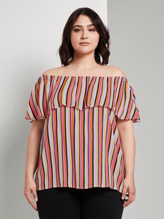 Blouse with a Carmen neckline and flounce - Women - mutlicolor stripe Blouse with a Carmen neckline and flounce - Women - mutlicolor stripe - 1 - My True Me
