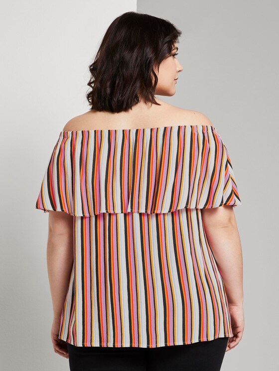 Blouse with a Carmen neckline and flounce - Women - mutlicolor stripe Blouse with a Carmen neckline and flounce - Women - mutlicolor stripe - 2 - My True Me