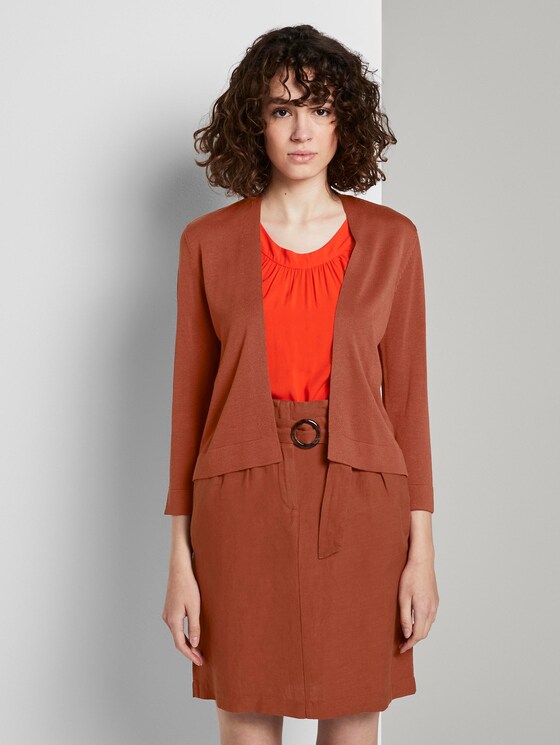 Knitted bolero with side slits - Women - Goji Orange Knitted bolero with side slits - Women - Goji Orange - 1 - TOM TAILOR