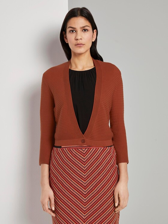 Knitted bolero with an ottoman structure - Women - Goji Orange Knitted bolero with an ottoman structure - Women - Goji Orange - 1 - TOM TAILOR