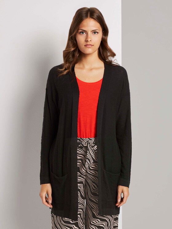 Langer Cardigan mit Taschen im Loose Fit - Frauen - Deep Black Langer Cardigan mit Taschen im Loose Fit - Frauen - Deep Black - 1 - TOM TAILOR