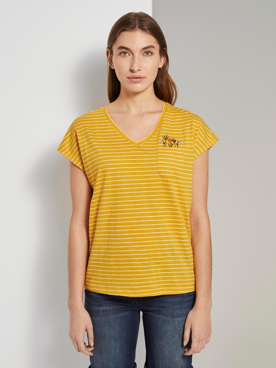 T-Shirt mit Brusttasche - Frauen - yellow offwhite stripe T-Shirt mit Brusttasche - Frauen - yellow offwhite stripe - 1 - TOM TAILOR