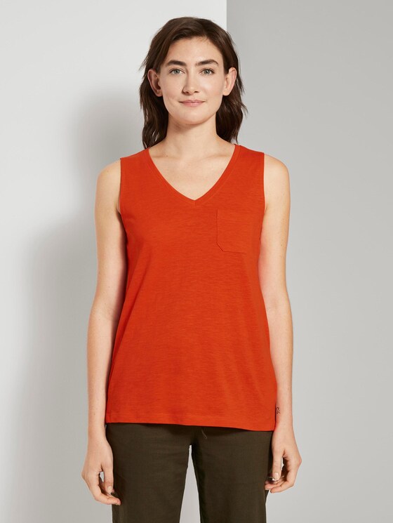 Top mit Brusttasche und Seitenschlitzen - Frauen - strong flame orange Top mit Brusttasche und Seitenschlitzen - Frauen - strong flame orange - 1 - TOM TAILOR