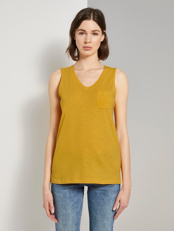 Top mit Brusttasche und Seitenschlitzen - Frauen - deep golden yellow Top mit Brusttasche und Seitenschlitzen - Frauen - deep golden yellow - 1 - TOM TAILOR