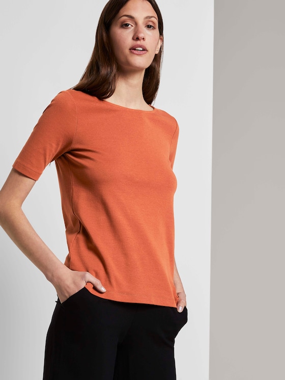 Basic T-Shirt mit weitem Ausschnitt - Frauen - Goji-Orange Basic T-Shirt mit weitem Ausschnitt - Frauen - Goji-Orange - 5 - TOM TAILOR