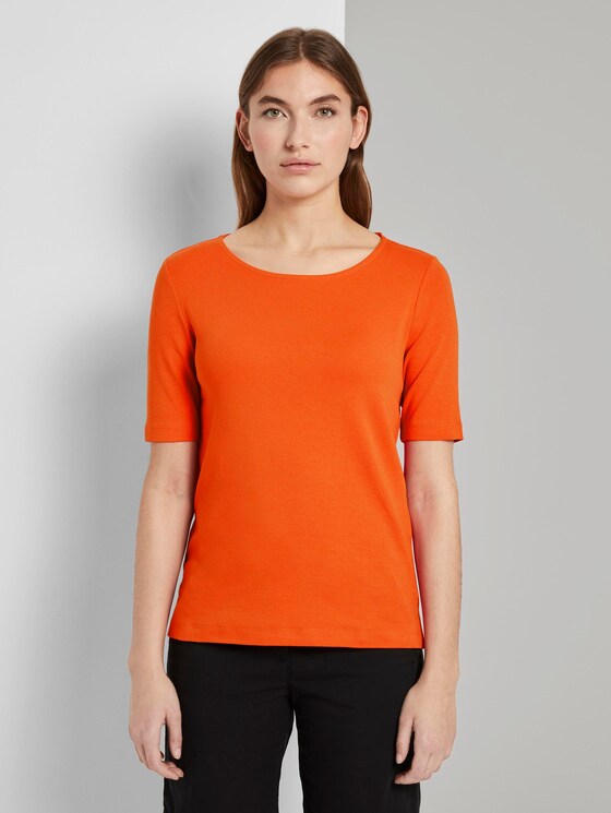 Basic T-Shirt mit weitem Ausschnitt - Frauen - strong flame orange Basic T-Shirt mit weitem Ausschnitt - Frauen - strong flame orange - 1 - TOM TAILOR