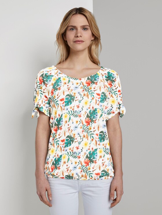 Carmen T-Shirt mit Blumenprint - Frauen - white watercolor flower design Carmen T-Shirt mit Blumenprint - Frauen - white watercolor flower design - 1 - TOM TAILOR