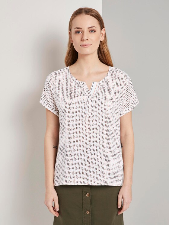 Printed T-shirt in a material mix - Women - white geometric design Printed T-shirt in a material mix - Women - white geometric design - 1 - TOM TAILOR