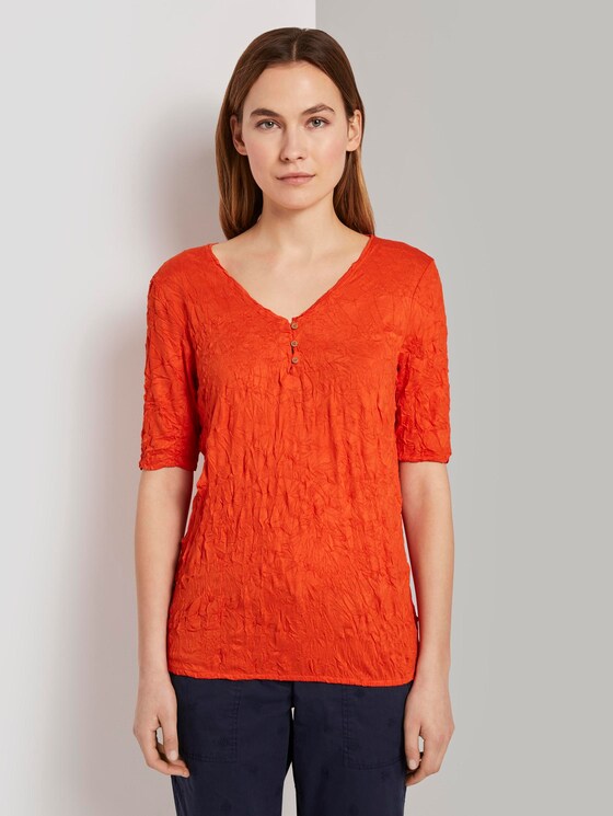 Strukturiertes Crincle-T-Shirt mit elastischem Bund - Frauen - strong flame orange Strukturiertes Crincle-T-Shirt mit elastischem Bund - Frauen - strong flame orange - 1 - TOM TAILOR