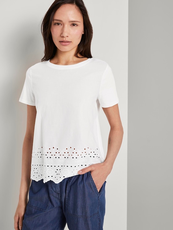 T-Shirt mit Lochstickerei - Frauen - Whisper White T-Shirt mit Lochstickerei - Frauen - Whisper White - 5 - TOM TAILOR