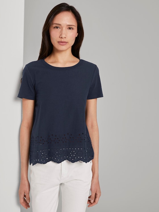 T-Shirt mit Lochstickerei - Frauen - Real Navy Blue T-Shirt mit Lochstickerei - Frauen - Real Navy Blue - 5 - TOM TAILOR