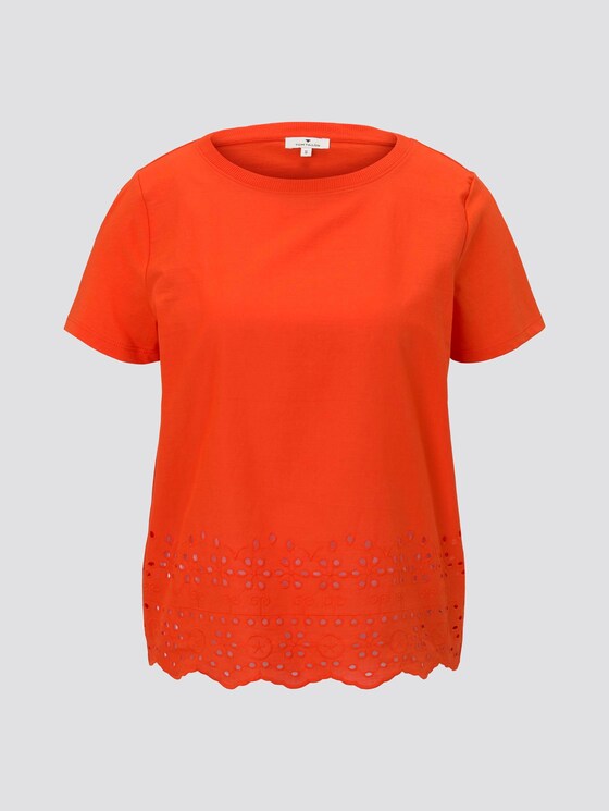 T-Shirt mit Lochstickerei - Frauen - strong flame orange T-Shirt mit Lochstickerei - Frauen - strong flame orange - 7 - TOM TAILOR