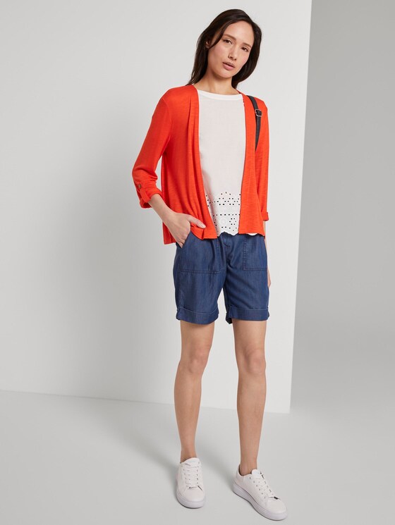 Shirt-Cardigan mit gerafften Ärmeln - Frauen - strong flame orange Shirt-Cardigan mit gerafften Ärmeln - Frauen - strong flame orange - 3 - TOM TAILOR