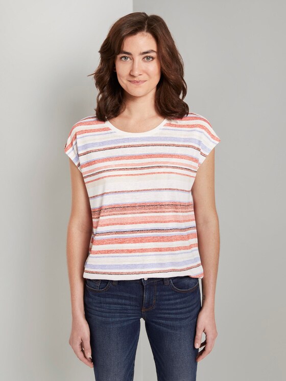 Bunt gestreiftes T-Shirt - Frauen - mauve painted stripe Bunt gestreiftes T-Shirt - Frauen - mauve painted stripe - 1 - TOM TAILOR