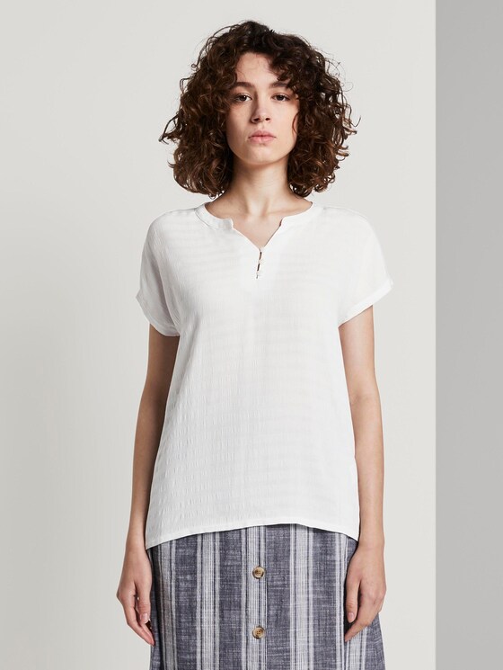 T-shirt met Henley hals in materiaalmix - Vrouwen - Whisper White T-shirt met Henley hals in materiaalmix - Vrouwen - Whisper White - 1 - TOM TAILOR