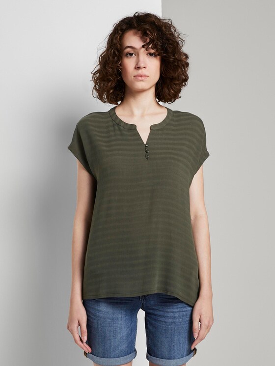 T-Shirt mit Henley-Ausschnitt im Materialmix - Frauen - Woodland Green T-Shirt mit Henley-Ausschnitt im Materialmix - Frauen - Woodland Green - 1 - TOM TAILOR