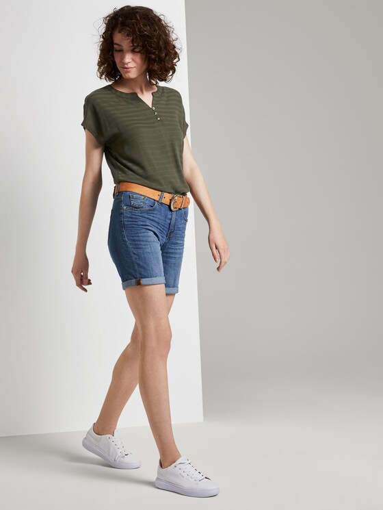 T-Shirt mit Henley-Ausschnitt im Materialmix - Frauen - Woodland Green T-Shirt mit Henley-Ausschnitt im Materialmix - Frauen - Woodland Green - 3 - TOM TAILOR