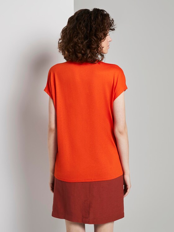 T-Shirt mit Henley-Ausschnitt im Materialmix - Frauen - strong flame orange T-Shirt mit Henley-Ausschnitt im Materialmix - Frauen - strong flame orange - 2 - TOM TAILOR