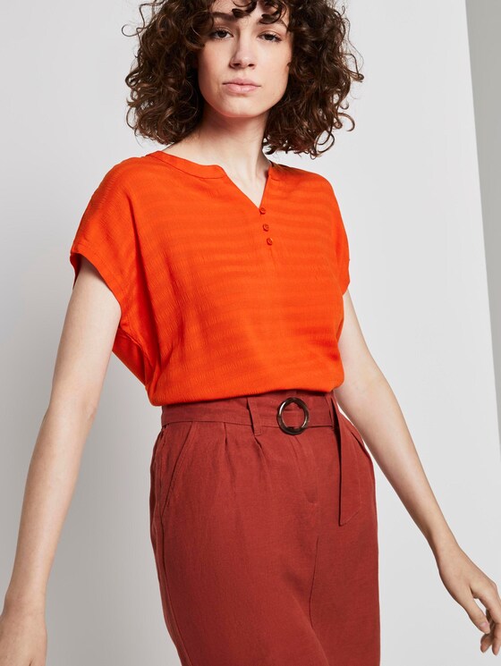 T-Shirt mit Henley-Ausschnitt im Materialmix - Frauen - strong flame orange T-Shirt mit Henley-Ausschnitt im Materialmix - Frauen - strong flame orange - 5 - TOM TAILOR