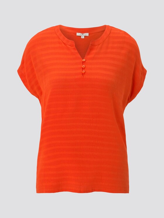 T-Shirt mit Henley-Ausschnitt im Materialmix - Frauen - strong flame orange T-Shirt mit Henley-Ausschnitt im Materialmix - Frauen - strong flame orange - 7 - TOM TAILOR