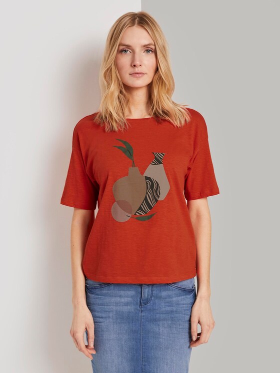 Lockeres T-Shirt mit Print - Frauen - strong flame orange Lockeres T-Shirt mit Print - Frauen - strong flame orange - 1 - TOM TAILOR