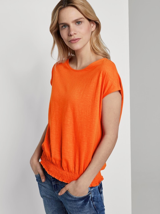 T-Shirt mit Smocking-Detail am Bund - Frauen - strong flame orange T-Shirt mit Smocking-Detail am Bund - Frauen - strong flame orange - 5 - TOM TAILOR