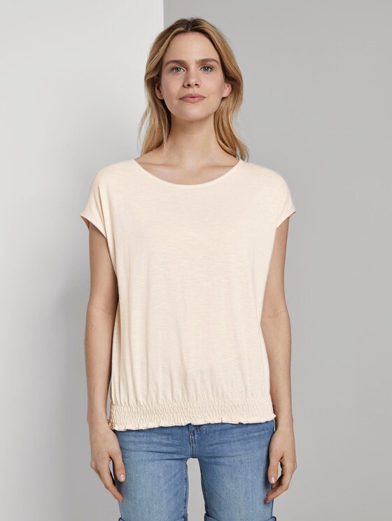 T-shirt with smocking details on the waistband - Women - soft vanilla T-shirt with smocking details on the waistband - Women - soft vanilla - 1 - TOM TAILOR