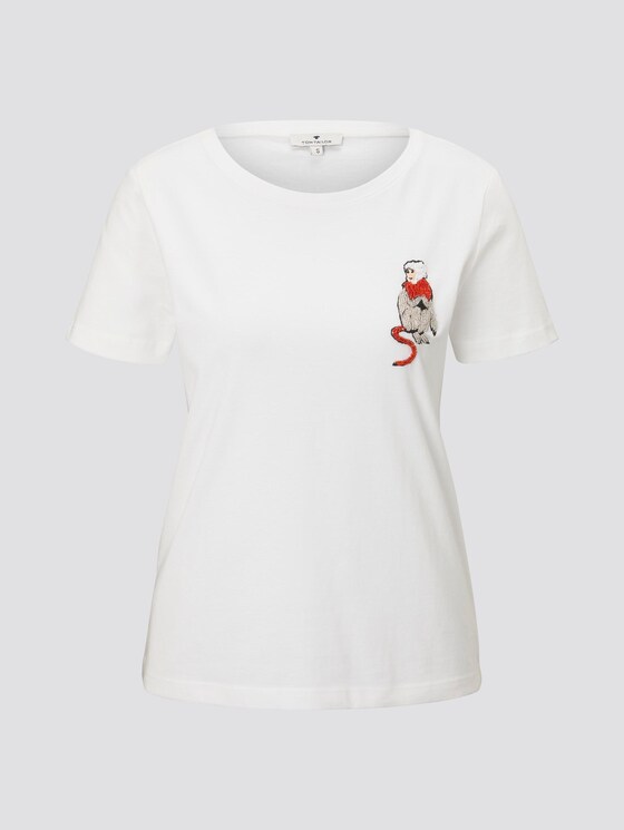 T-shirt with small monkey appliqués - Women - Whisper White T-shirt with small monkey appliqués - Women - Whisper White - 7 - TOM TAILOR