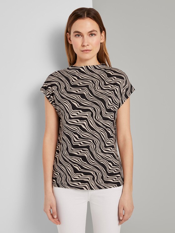 T-Shirt mit Stehkragen - Frauen - black wavy design T-Shirt mit Stehkragen - Frauen - black wavy design - 1 - TOM TAILOR