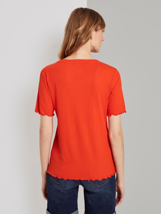 Geripptes T-Shirt mit Wellsaumkanten - Frauen - strong flame orange Geripptes T-Shirt mit Wellsaumkanten - Frauen - strong flame orange - 2 - TOM TAILOR