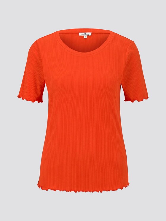 Geripptes T-Shirt mit Wellsaumkanten - Frauen - strong flame orange Geripptes T-Shirt mit Wellsaumkanten - Frauen - strong flame orange - 7 - TOM TAILOR