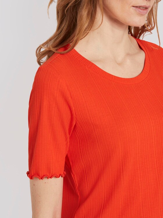 Geripptes T-Shirt mit Wellsaumkanten - Frauen - strong flame orange Geripptes T-Shirt mit Wellsaumkanten - Frauen - strong flame orange - 9 - TOM TAILOR